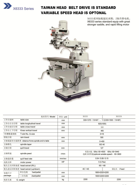 Máquina de fresado de torret X6333 Serie 