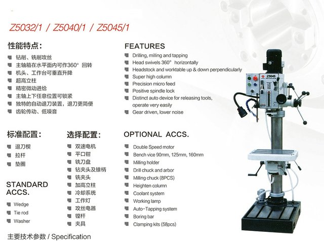Máquina de perforación de velocidad de la conducción de la cabeza del engranaje Z5032-Z5040-Z5045