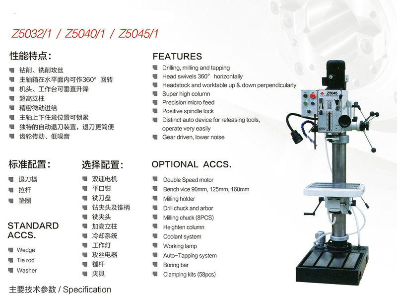 Máquina de perforación de velocidad de la conducción de la cabeza del engranaje Z5032-Z5040-Z5045