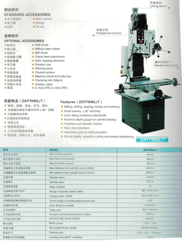 Máquina de perforación y fresado totalmente industriales ZAY7045L/1