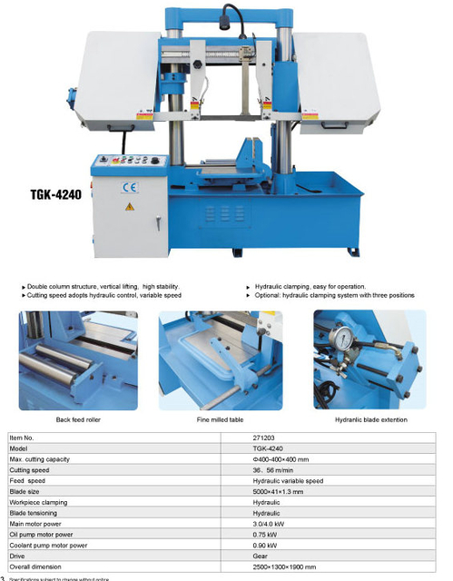 Banda horizontal de doble columna Saw TGK-4220