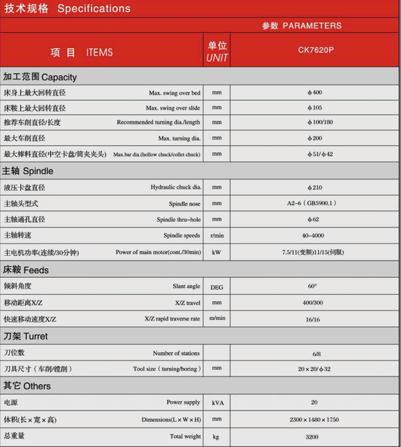 CK Slant Bed Precisión CNC TORTHE CK7620P