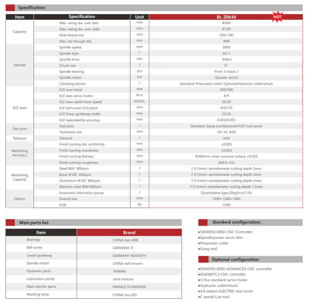 BL-Z0640 Bed Flat CNC Tornio