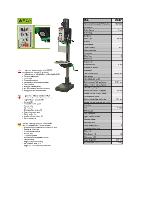 Máquina de perforación de cabeza engranada SBM-28F