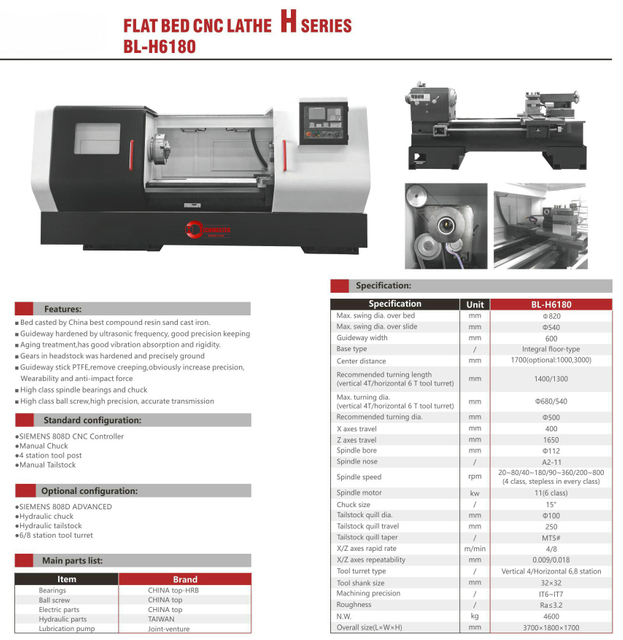 .BL-H6180 BL-TK36S Bed de cama plana CNC torno