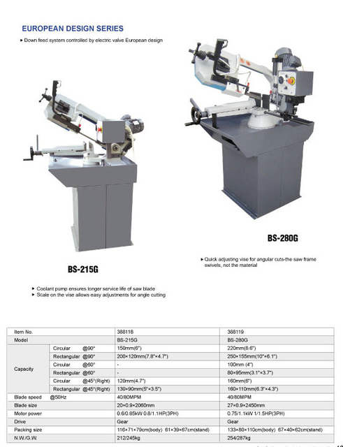 Banda de corte de metal sierra BS-215G/BS-280G/BS-315G/BS315GH