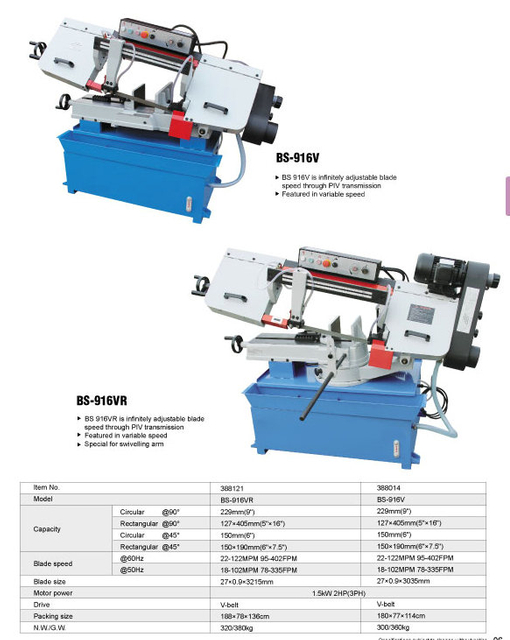 Banda de corte de metal sierra BS-912B /BS-912VR