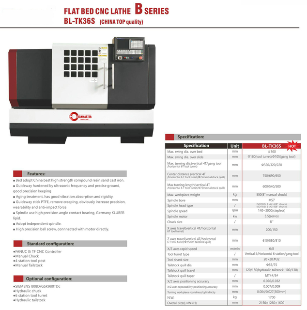 .BL-H6180 BL-TK36S Bed de cama plana CNC torno