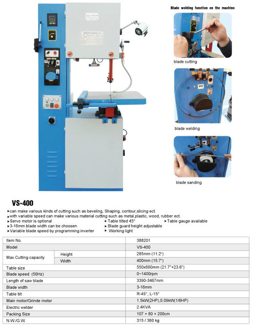 Saw de banda de corte de metal vertical VS-400