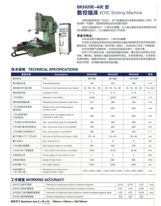 Máquina de ranura BK5020E-40E CNC 