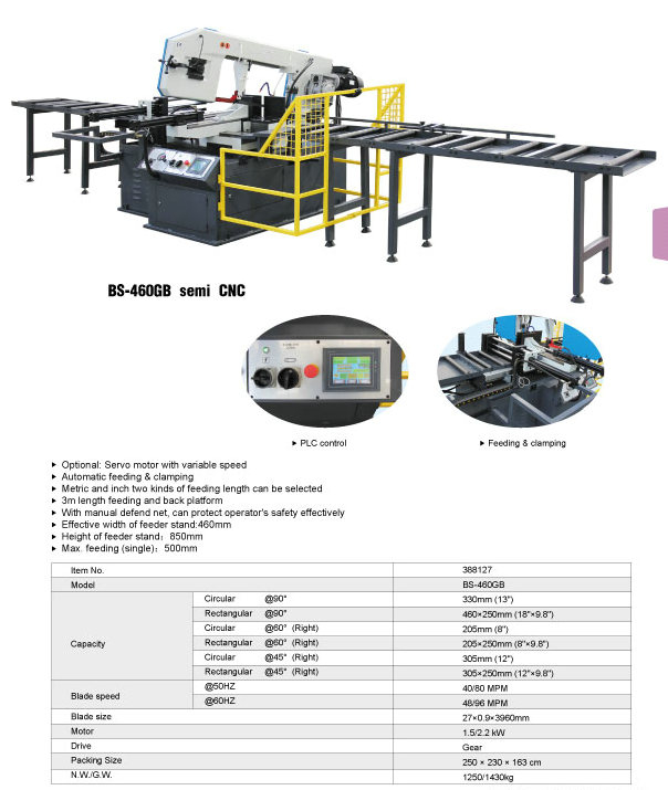 Banda de corte de metal sierra BS460GB SEMI CNC