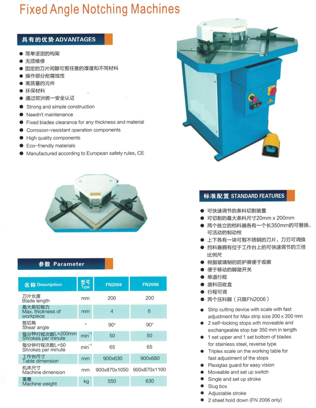 Máquina de muesca de ángulo fijo FN2004-FN2006