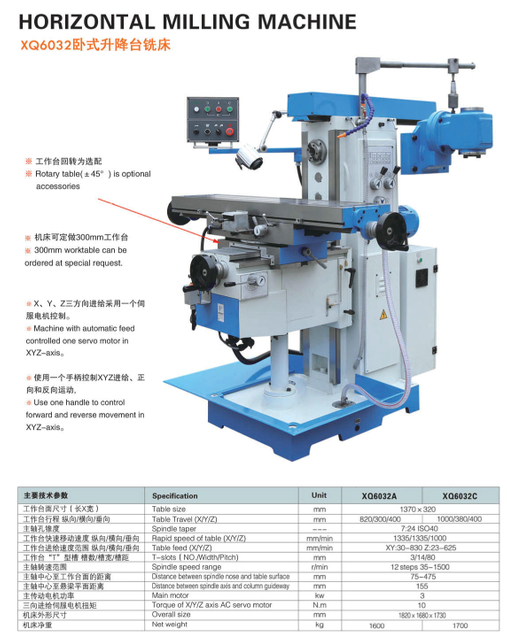 Máquina de fresado horizontal XQ6032A-XQ6032C