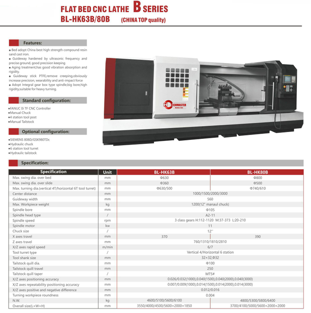 BL-SK50S 66Q BL-HK63B 80B Bed de cama plana CNC Tornio