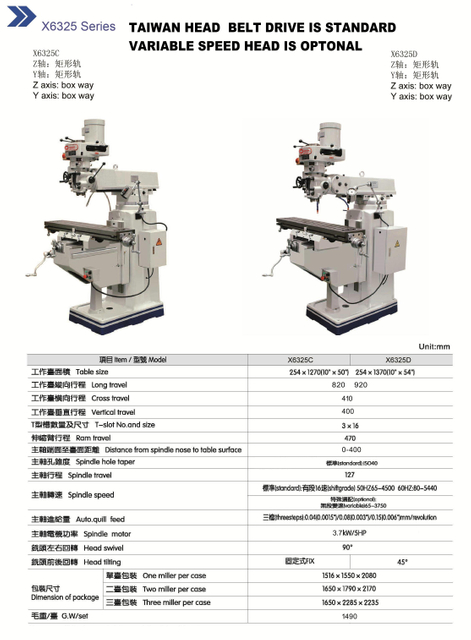 Serie de máquina de fresado de torret X6325 