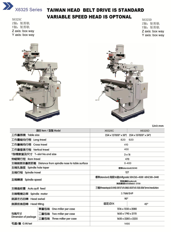 Serie de máquina de fresado de torret X6325 