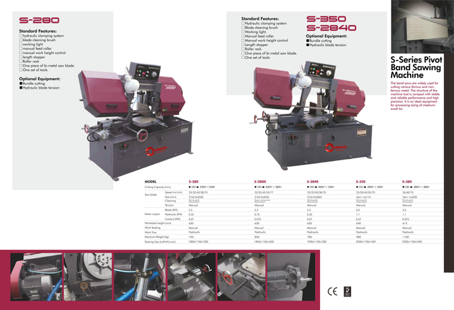 Máquina de sierra de banda de metal S-280/S-280II/S-2840/S-350/S-380