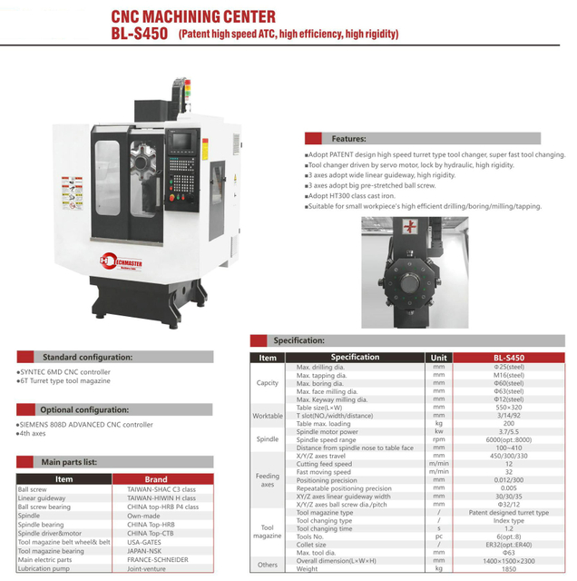 BL-S360 BL-S450 CNC Freshing Center CNC Machining Center