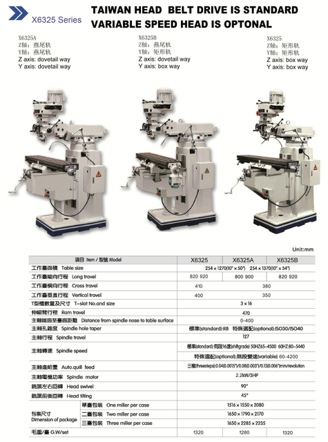 Serie de máquina de fresado de torret X6325 