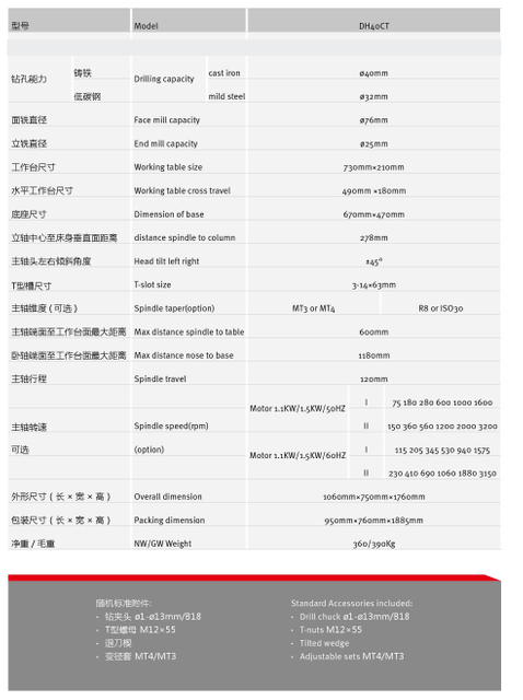 Máquina de perforación y fresado de velocidad variable DH40CT