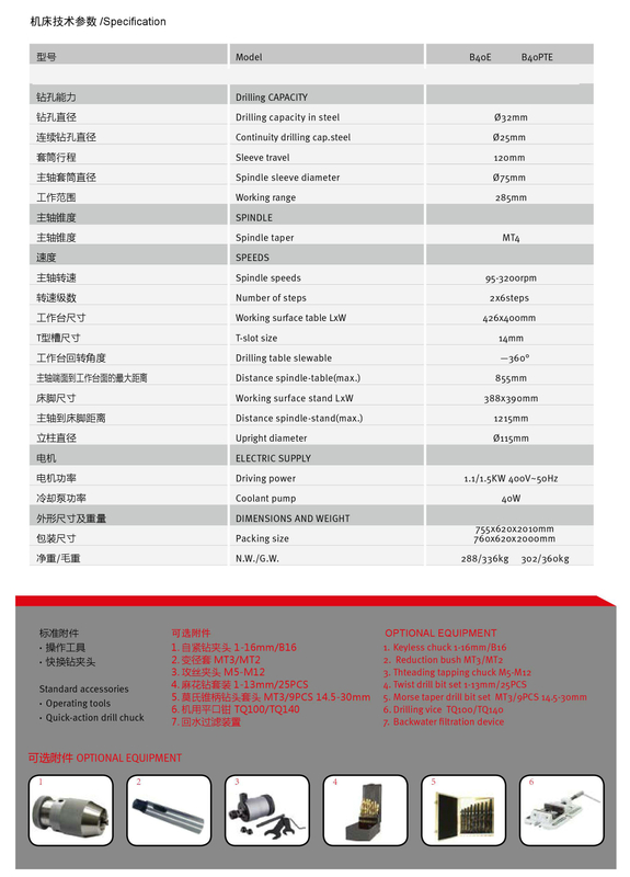  Máquina de perforación vertical B40E/B40Pte