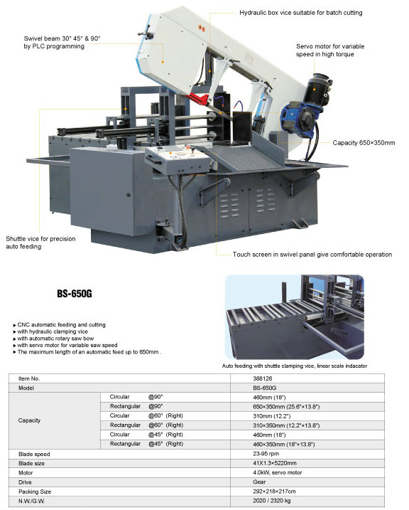 Banda de corte de metal sierra BS-650G