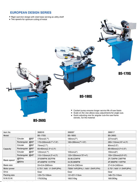 Banda de corte de metal sierra BS-170/BS-180G/BS-260G