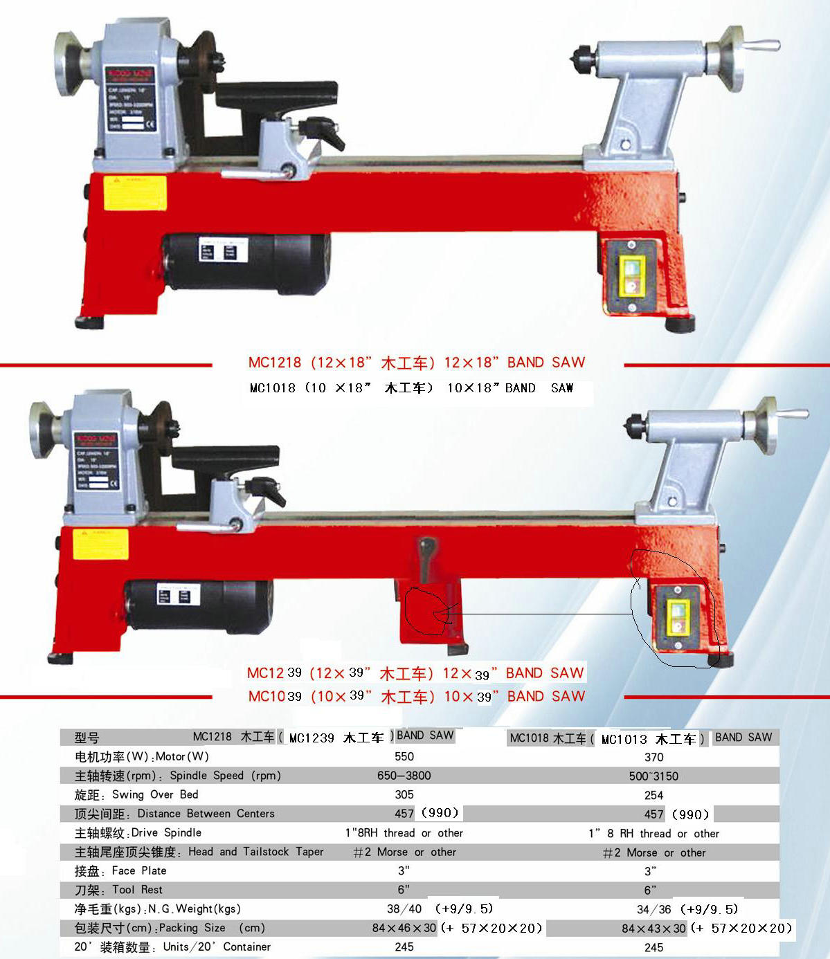 Mini torno de madera 10x18 hierro fundido 370W