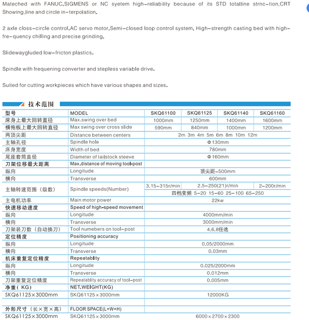 8 toneladas de CNC SKQ61100-SKQ61125-SKQ61140-SQK61160