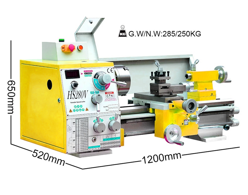 HS280V/500 1500W MOTOR MT5 ESPINTLO 280*500 mm Hilo haciendo torno de metal Machin