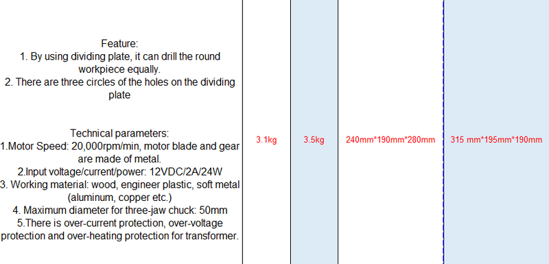 Máquina de perforación con dividnd Tabla 10002