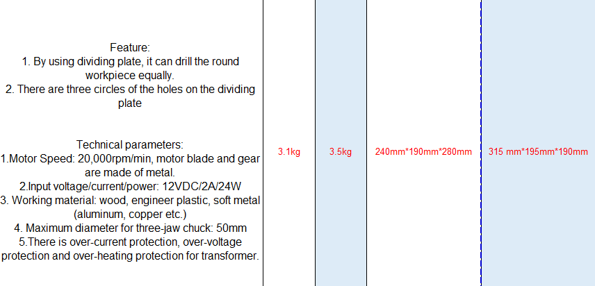 Máquina de perforación con dividnd Tabla 10002
