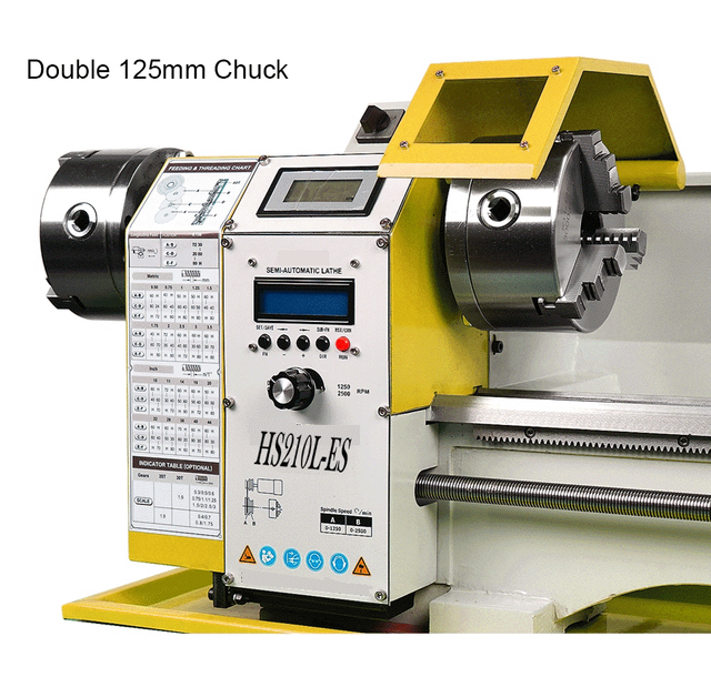 HS210L-ES 1000 mm Auto izquierdo y rosca derecha haciendo mini máquina de torno de metal CNC con dos cabezales de Chuck