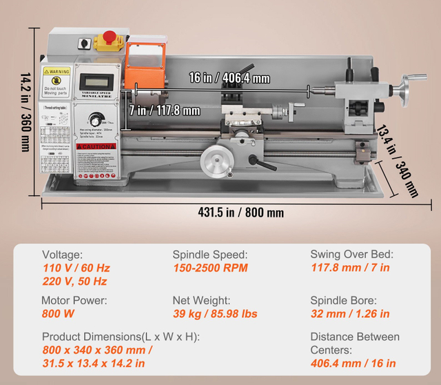 Lathe de banco 7 'x16 ' (180x400 mm)