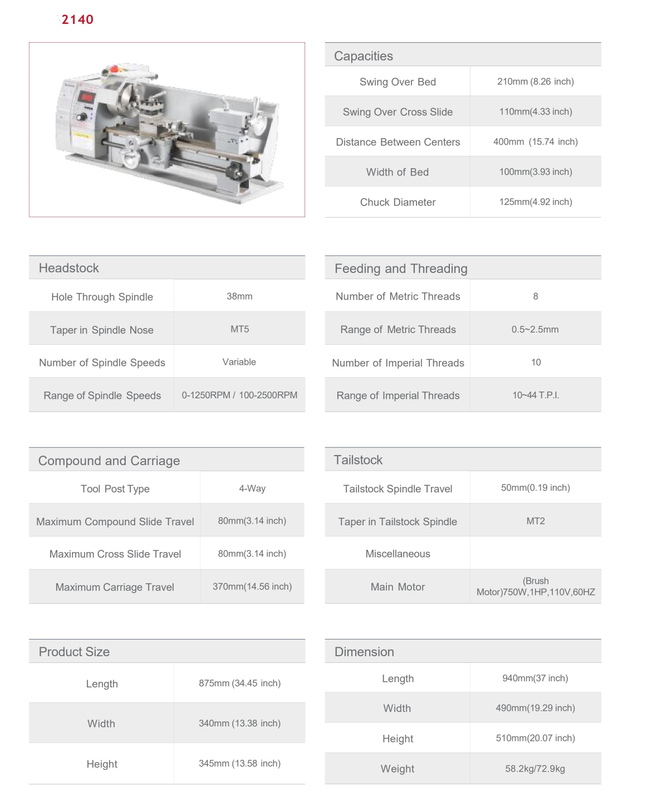Lathe de banco WM210VX400