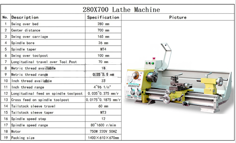 HS280G /700 280X700 MT4 ESPINDLE 280*700 mm Hilo que fabrica Máquina de torno de metal