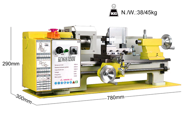 Spindel de 32 mm 180*350 mm Capacidad de 32 mm Hingle Hole 750 W Motor sin escobillas Mini Máquina de metal